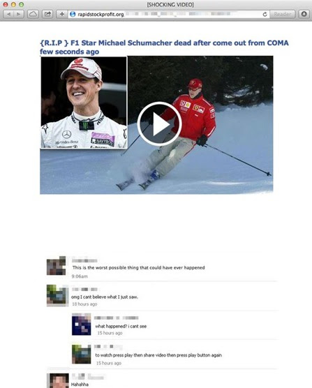 F1, Michael Schumacher, Facebook, scam
