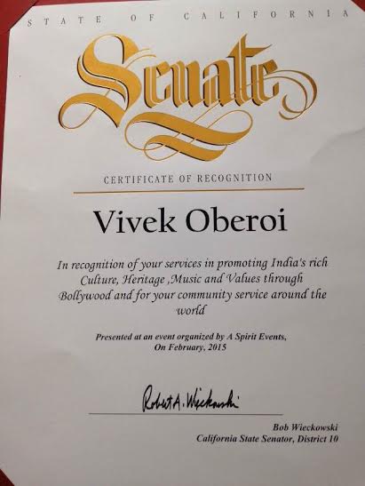 Vivek Oberoi, California, awards