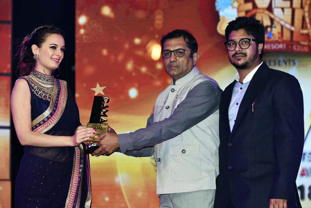 Evelyn Sharma,retro-traditional,Ritu Kumar,sari,CAMA Awards