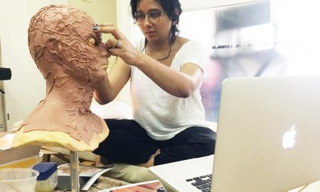 Preetisheel Singh at work in her studio Da Makeup Lab. Pic 1.
