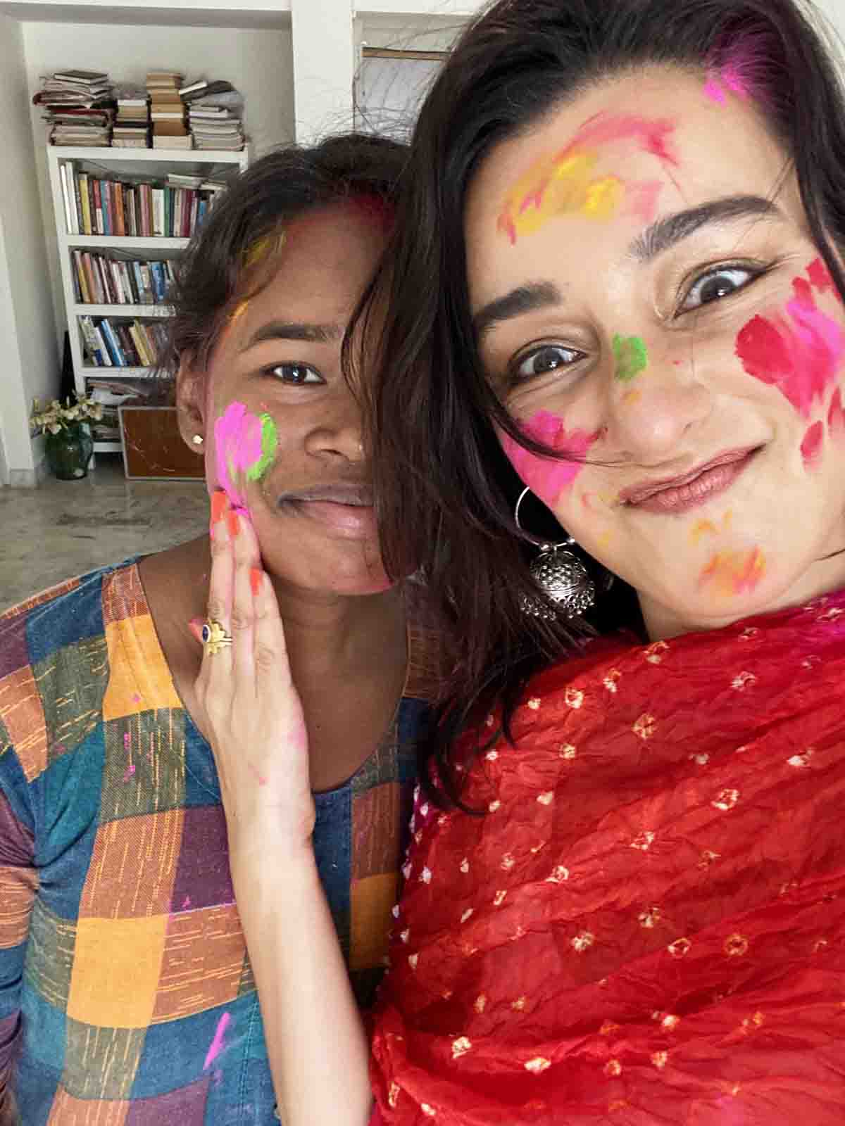 Smilling Portrait of Two Girl Taking Selfie before Celebrating the Famous  Festival of Holi in Kolkata, India Editorial Stock Image - Image of  pendent, orange: 142624034