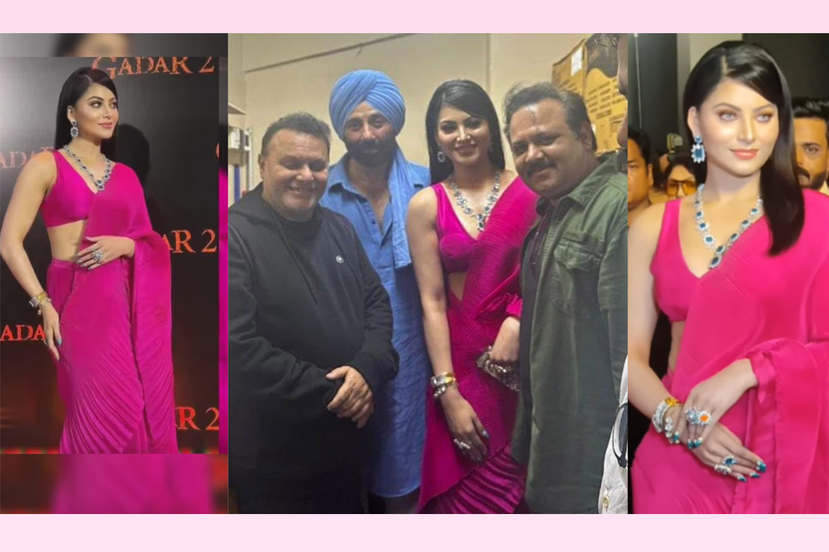 Urvashi Rautela, Barbie Pink Saree, Special Screening, Gadar 2